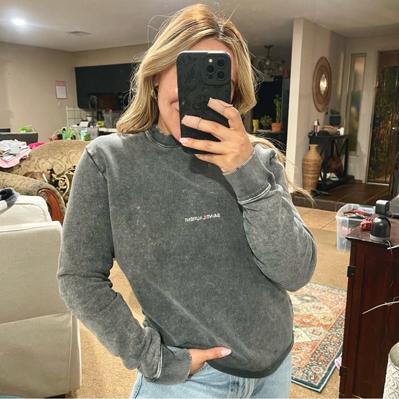 Saint Laurent | Charcoal Washed Out Cotton Frayed Sweatshirt Size: Small - Picture 1 of 7